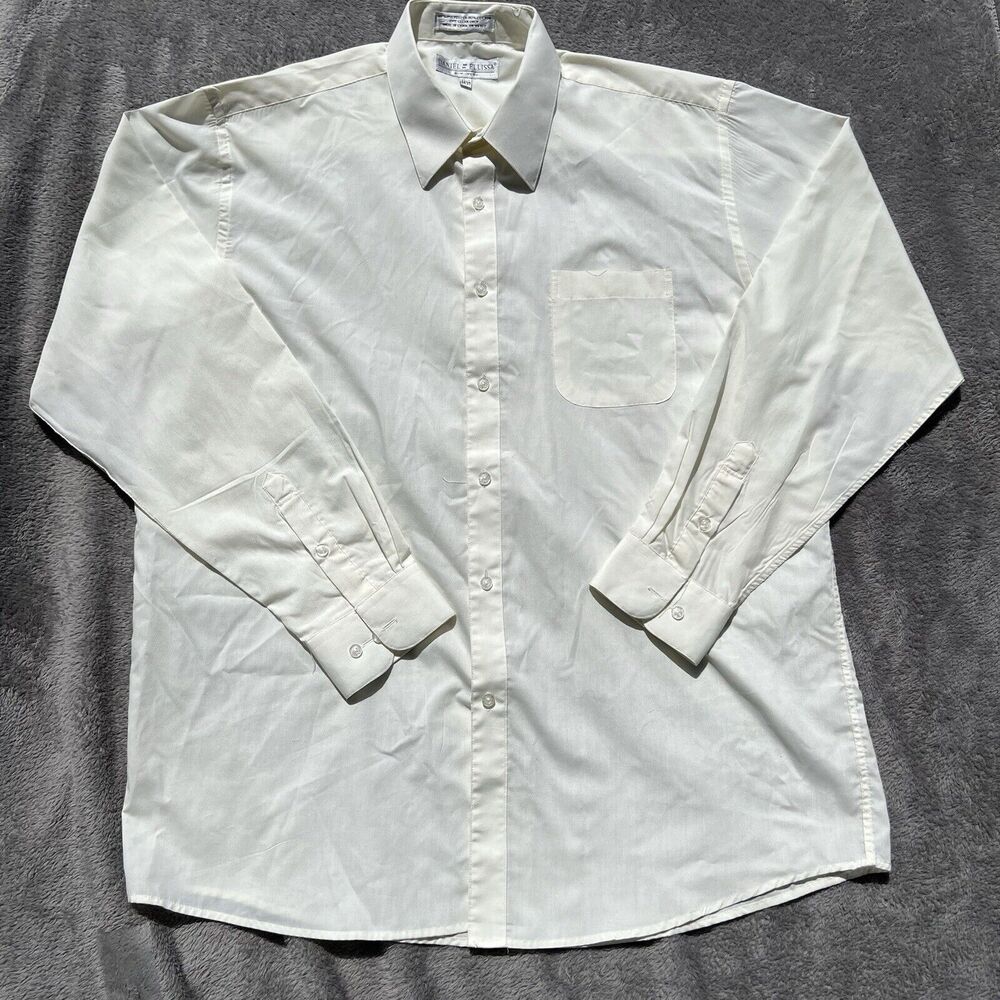 Daniel Ellissa Men's 17.5 Solid Ivory Dress‎ Shirt With Convertible Cuffs 36-37